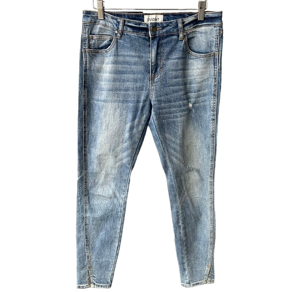 Evidnt Jeans Pants Straight Leg Split Hem Light Wash Denim Pockets Streetwear 28